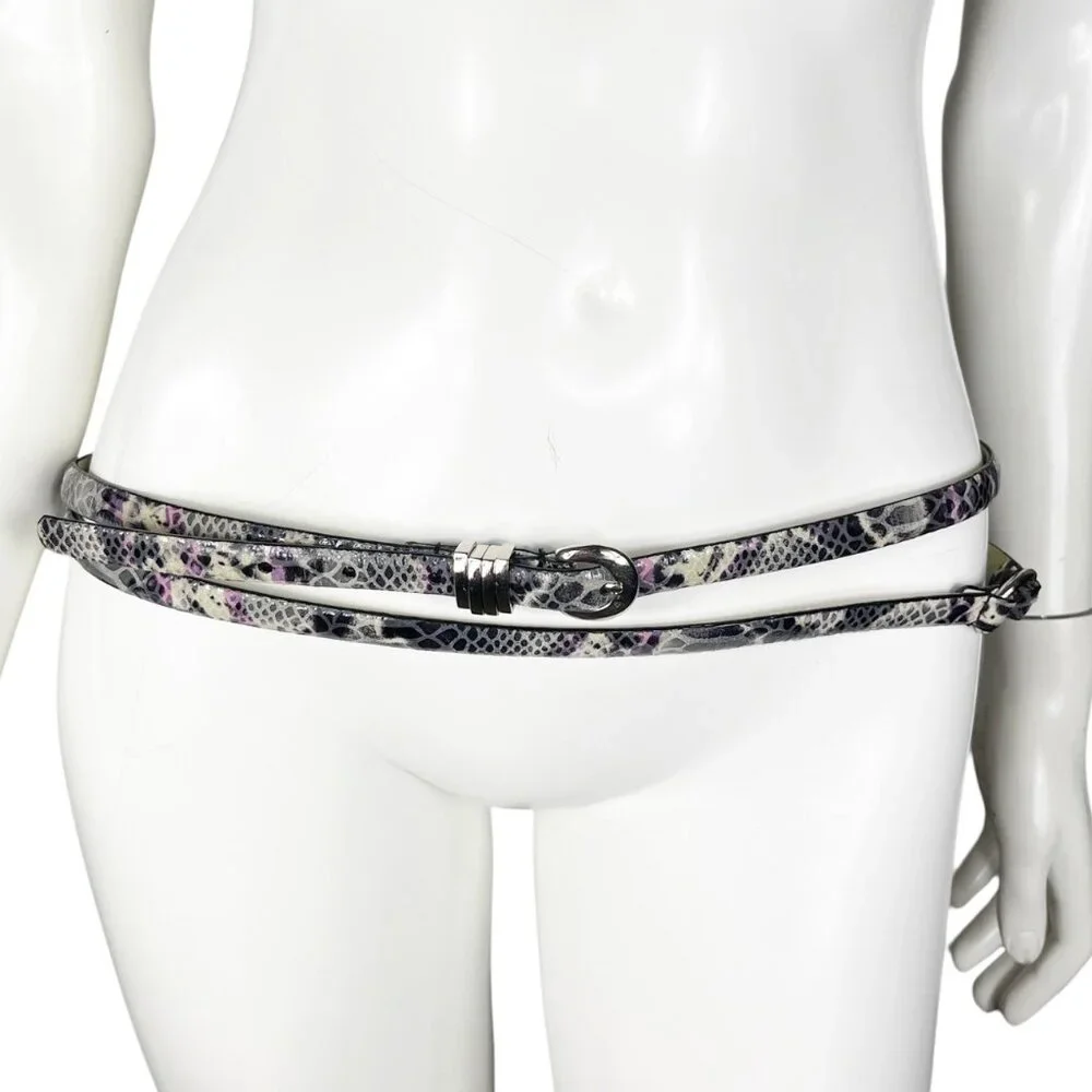 Lodis Textured Leather Snake Print Double Wrap Belt Size Medium Silvertone